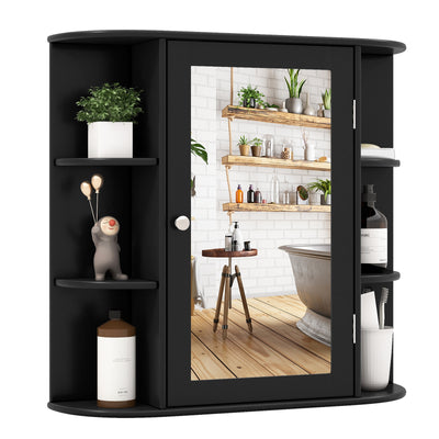 Wall-Mounted Bathroom Mirror Cabinet with Storage Shelves-Black