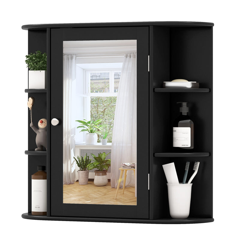 Wall-Mounted Bathroom Mirror Cabinet with Storage Shelves-Black