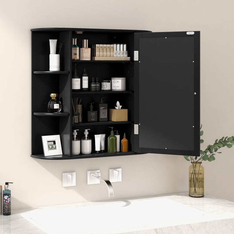 Wall-Mounted Bathroom Mirror Cabinet with Storage Shelves-Black