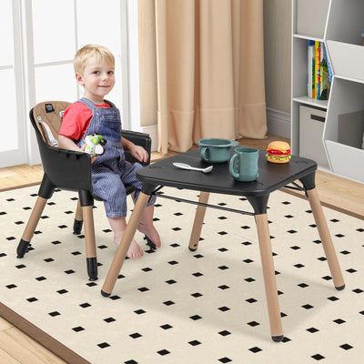 4-in-1 Baby Convertible Toddler Table Chair Set with PU Cushion-Brown