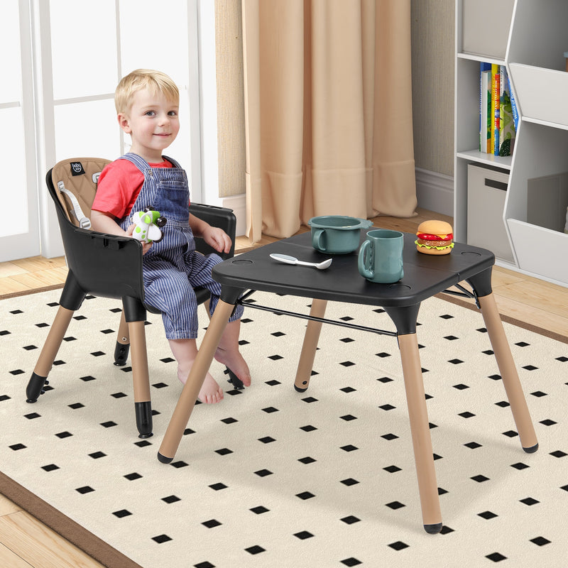 4-in-1 Baby Convertible Toddler Table Chair Set with PU Cushion-Brown