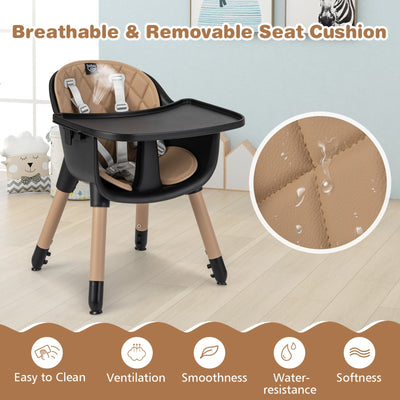 4-in-1 Baby Convertible Toddler Table Chair Set with PU Cushion-Brown