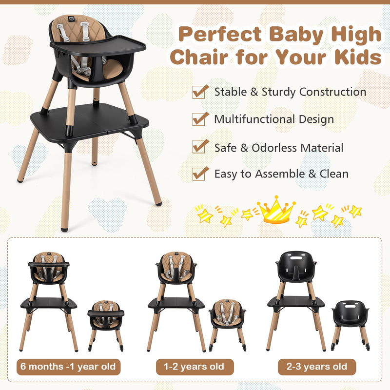 4-in-1 Baby Convertible Toddler Table Chair Set with PU Cushion-Brown