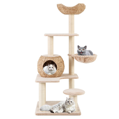 5-Layer Climbing Cat Tree with Sisal Scratching Posts and Washable Cushions-Beige