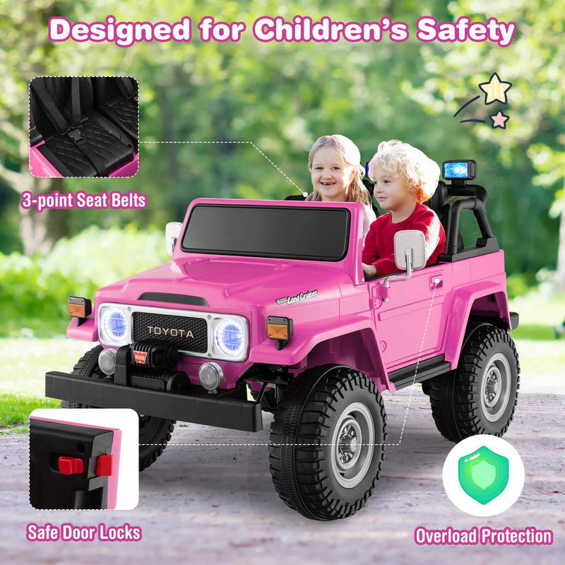 12V 2-Seat Licensed Kids Ride On Toyota FJ40 Car with 2.4G Remote Control-Pink