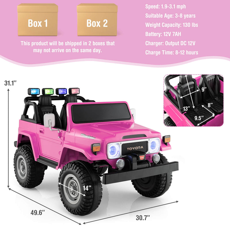 12V 2-Seat Licensed Kids Ride On Toyota FJ40 Car with 2.4G Remote Control-Pink