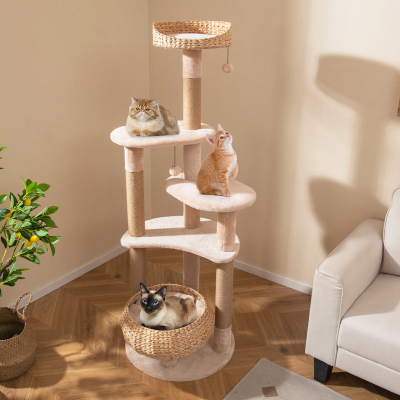 59 Inches Cat Tree with Perch and Soft Hammock for Indoor Cats-Beige