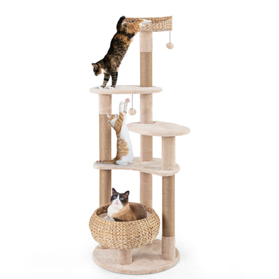 59 Inches Cat Tree with Perch and Soft Hammock for Indoor Cats-Beige