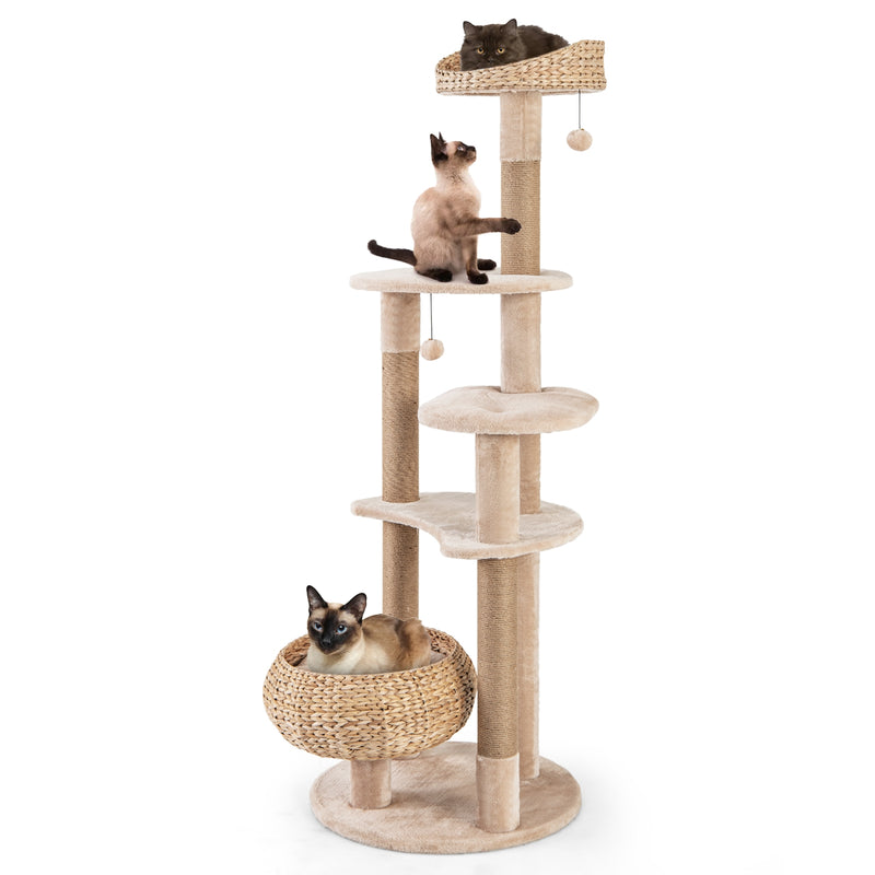 59 Inches Cat Tree with Perch and Soft Hammock for Indoor Cats-Beige