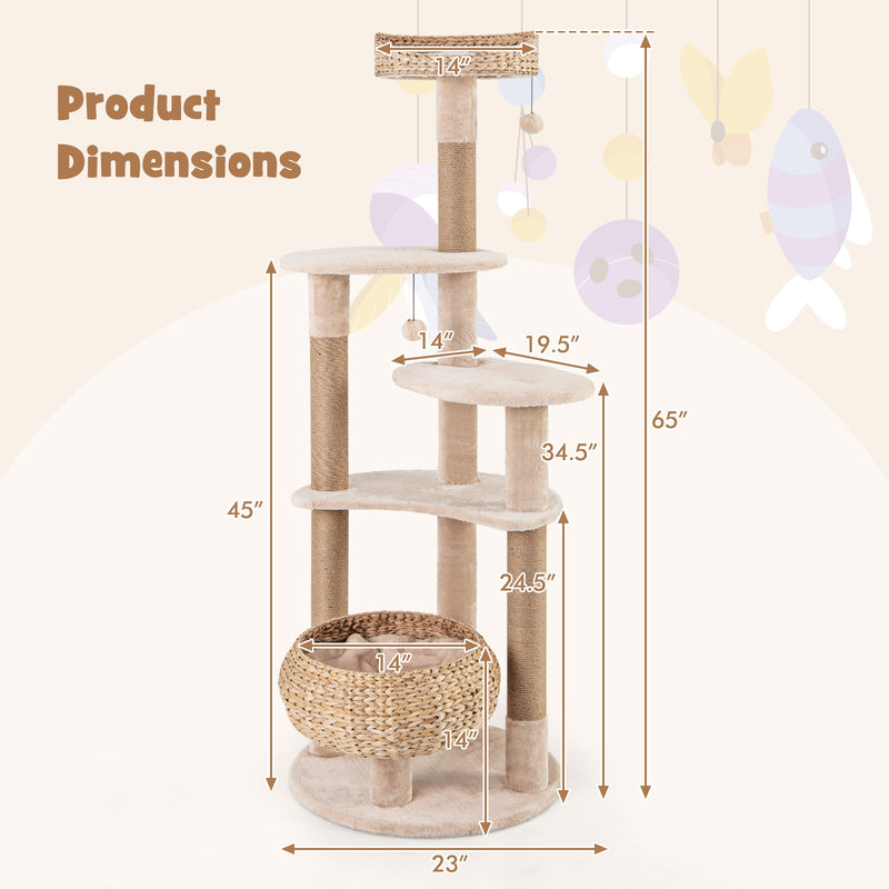 59 Inches Cat Tree with Perch and Soft Hammock for Indoor Cats-Beige