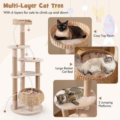 59 Inches Cat Tree with Perch and Soft Hammock for Indoor Cats-Beige