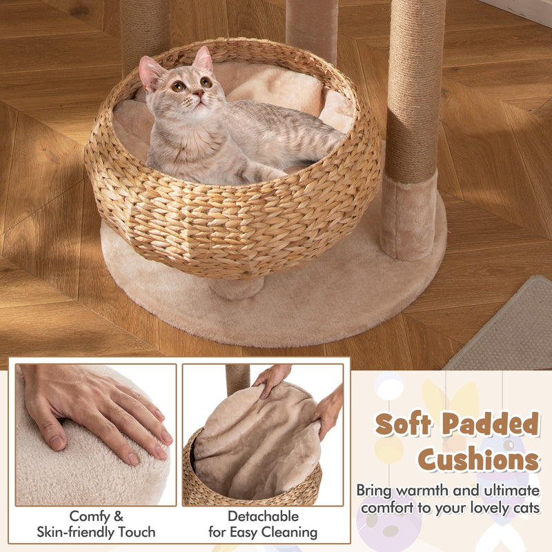 59 Inches Cat Tree with Perch and Soft Hammock for Indoor Cats-Beige