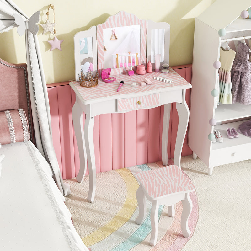 Kids Vanity Set with Drawer and 3 Makeup Accessories-Pink