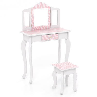 Kids Vanity Set with Drawer and 3 Makeup Accessories-Pink