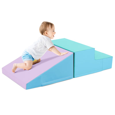 2-Piece Step and Slide Climber for Infants and Toddlers Baby Soft Play Set Foam Blocks-Blue