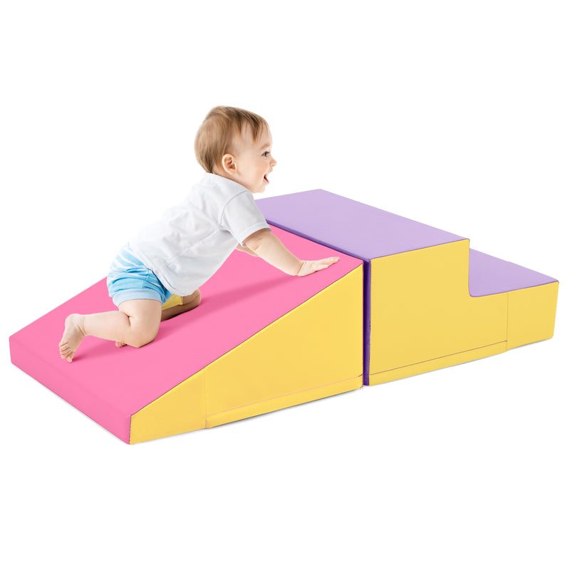 2-Piece Step and Slide Climber for Infants and Toddlers Baby Soft Play Set Foam Blocks-Yellow