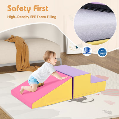 2-Piece Step and Slide Climber for Infants and Toddlers Baby Soft Play Set Foam Blocks-Yellow