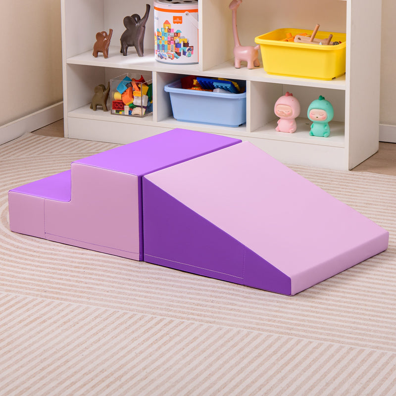 2-Piece Step and Slide Climber for Infants and Toddlers Baby Soft Play Set Foam Blocks-Purple