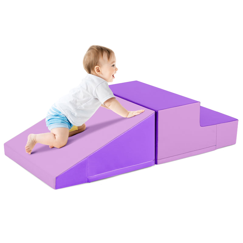 2-Piece Step and Slide Climber for Infants and Toddlers Baby Soft Play Set Foam Blocks-Purple