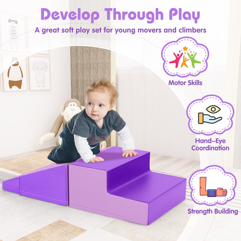 2-Piece Step and Slide Climber for Infants and Toddlers Baby Soft Play Set Foam Blocks-Purple