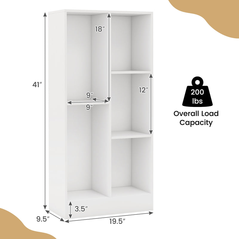 41 Inches 5-Cube Floor Bookcase with 2 Anti-Tipping Kits-White