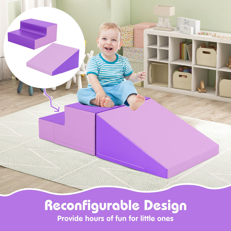 2-Piece Step and Slide Climber for Infants and Toddlers Baby Soft Play Set Foam Blocks-Purple