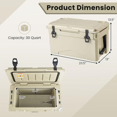 Rotomolded Cooler with Integrated Cup Holders and Bottle Opener-Tan