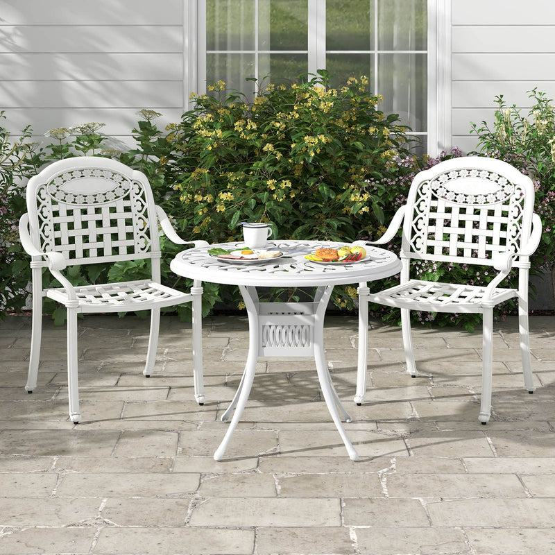 Cast Aluminum Patio Chairs Set of 2 with Armrests-White