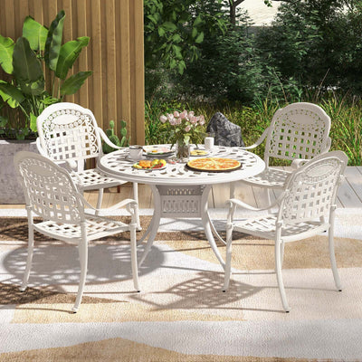 Cast Aluminum Patio Chairs Set of 2 with Armrests-White