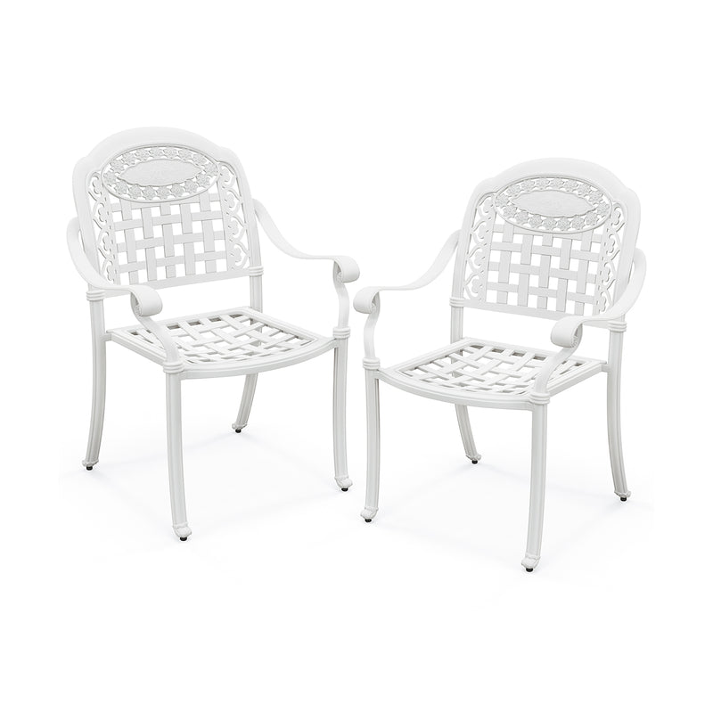 Cast Aluminum Patio Chairs Set of 2 with Armrests-White