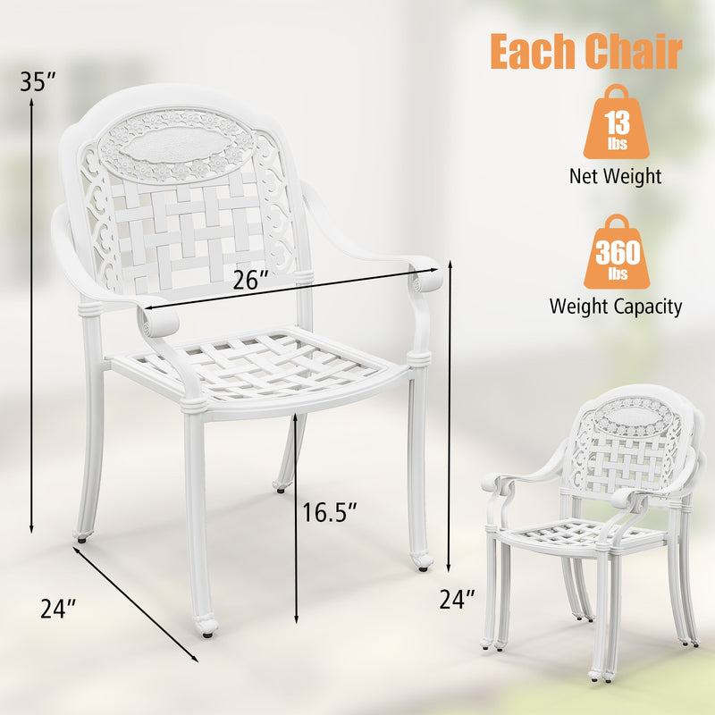 Cast Aluminum Patio Chairs Set of 2 with Armrests-White