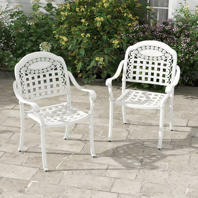 Cast Aluminum Patio Chairs Set of 2 with Armrests-White