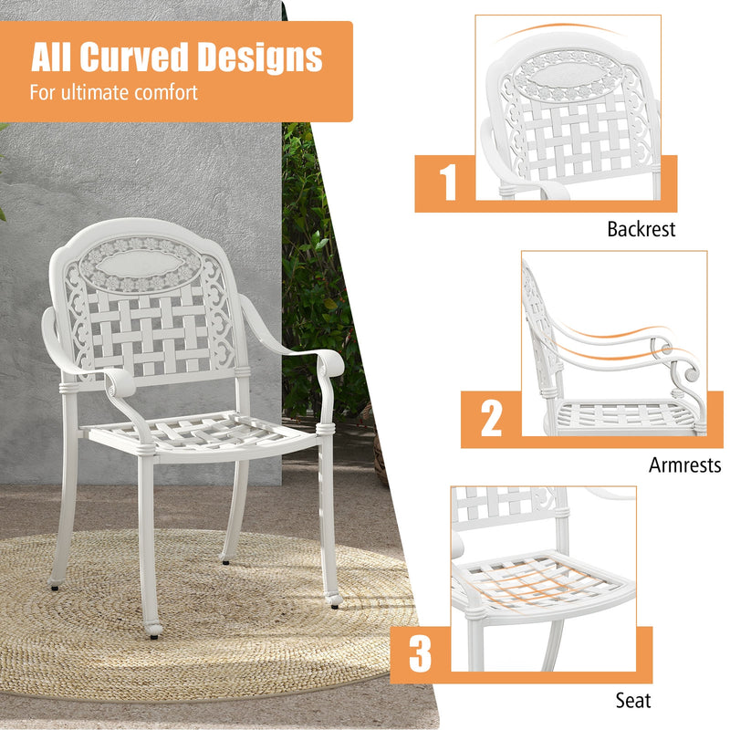 Cast Aluminum Patio Chairs Set of 2 with Armrests-White