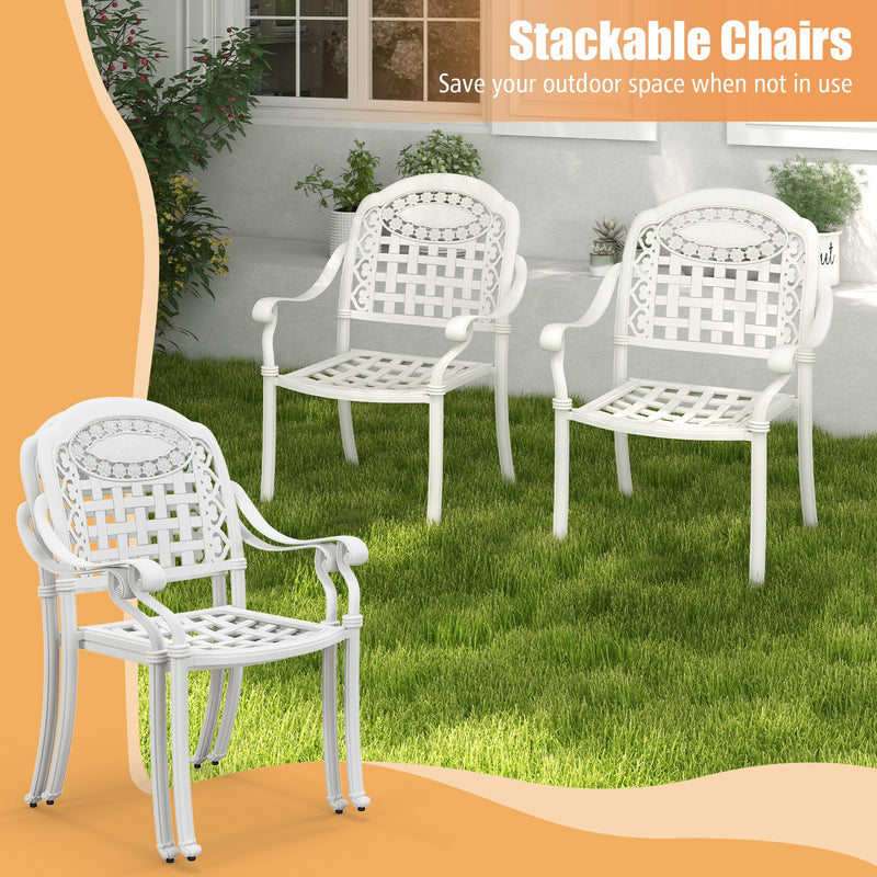 Cast Aluminum Patio Chairs Set of 2 with Armrests-White