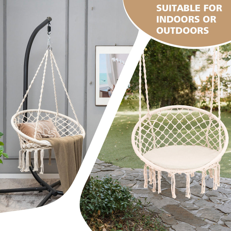 Cushioned Hammock Swing Chair with Hanging Kit-Beige