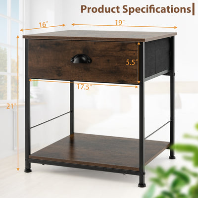 2-Tier Nightstand with Open Storage Shelf for Living Room Bedroom-1 Piece