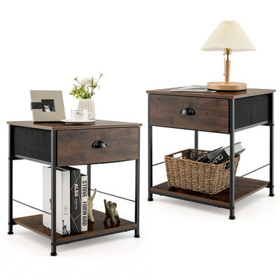 2 Tiers Nightstand with Open Storage Shelf for Living Room Bedroom-Set of 2