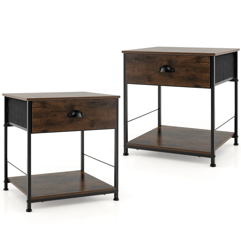 2 Tiers Nightstand with Open Storage Shelf for Living Room Bedroom-Set of 2