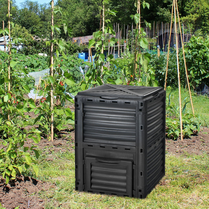 80-Gallon Outdoor Composter with Large Openable Lid and Bottom Exit Door-Black