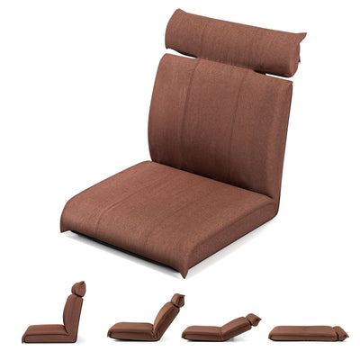 Folding Floor Chair with 14-Poistion Adjustable Backrest and 5-Position Adjustable Headrest-Brown