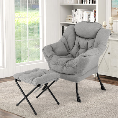 Modern Accent Chair with Folding Footrest and Head Pillow-Gray