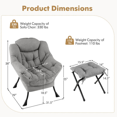 Modern Accent Chair with Folding Footrest and Head Pillow-Gray