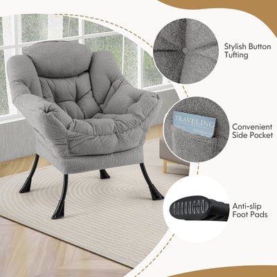 Modern Accent Chair with Folding Footrest and Head Pillow-Gray