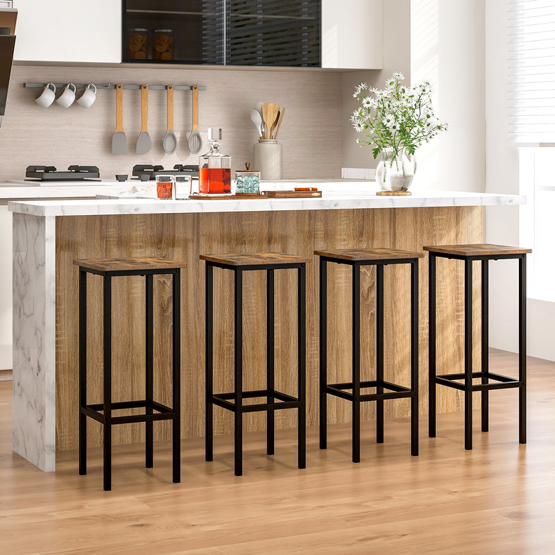 Set of 4 Bar Stool Set with Metal Legs and Footrest-Coffee