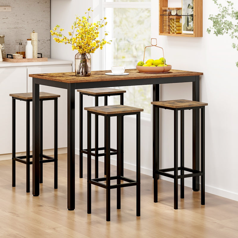 Set of 4 Bar Stool Set with Metal Legs and Footrest-Coffee