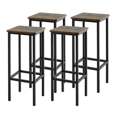 Set of 4 Bar Stool Set with Metal Legs and Footrest-Coffee