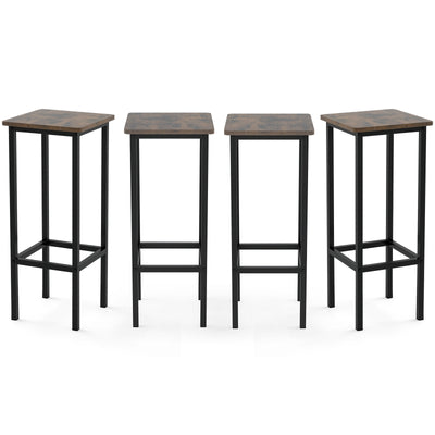 Set of 4 Bar Stool Set with Metal Legs and Footrest-Coffee