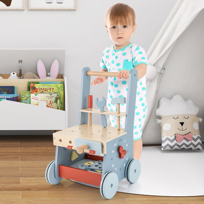 2-in-1 Toddler Wooden Baby Push Walker with Multi-Activity Center