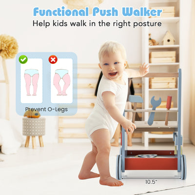 2-in-1 Toddler Wooden Baby Push Walker with Multi-Activity Center