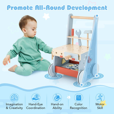 2-in-1 Toddler Wooden Baby Push Walker with Multi-Activity Center